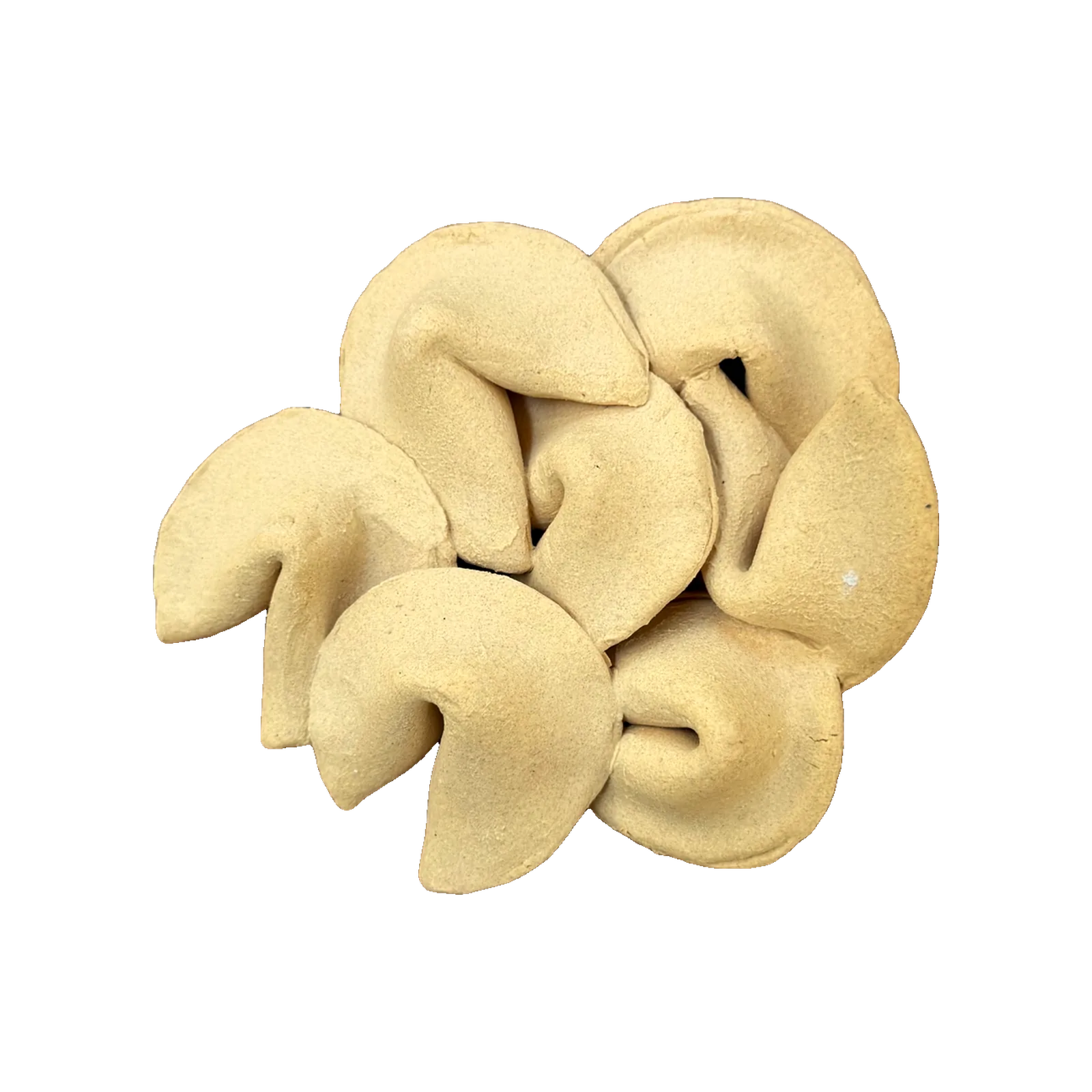 A pile of pale ceramic fortune cookies