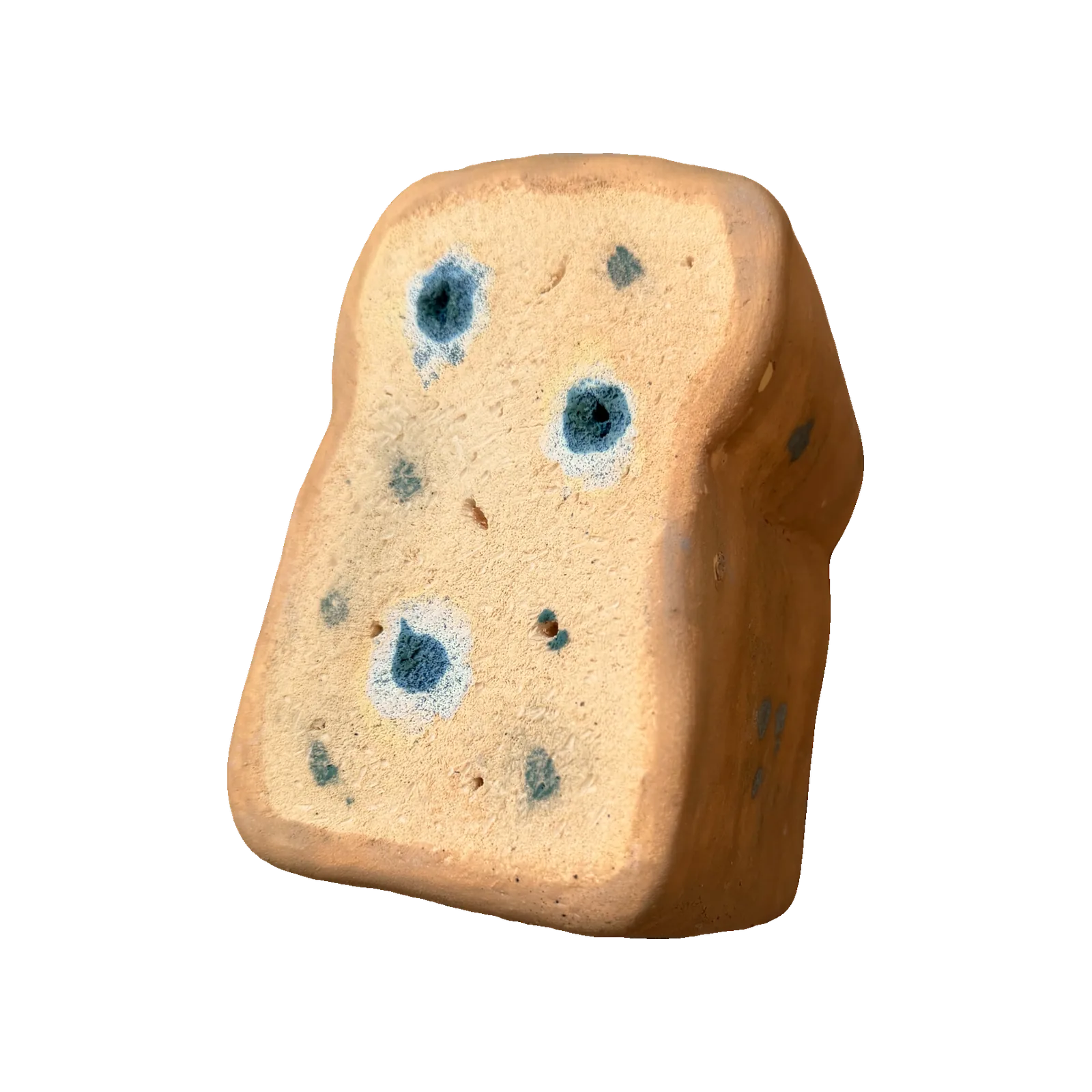 Ceramic loaf of bread with blue mould spots