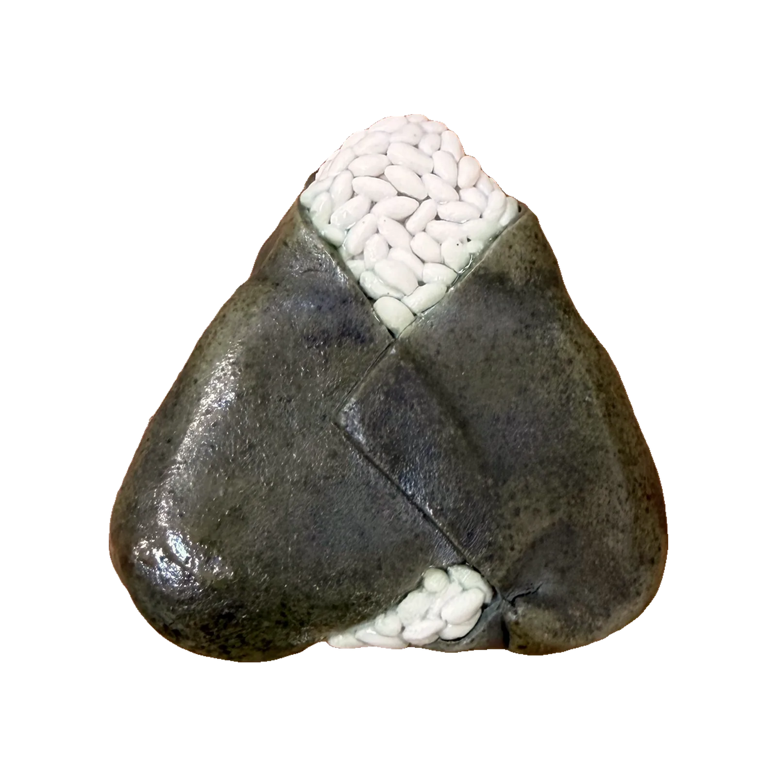 Ceramic onigiri, dark seaweed wrapping sculpted rice grains
