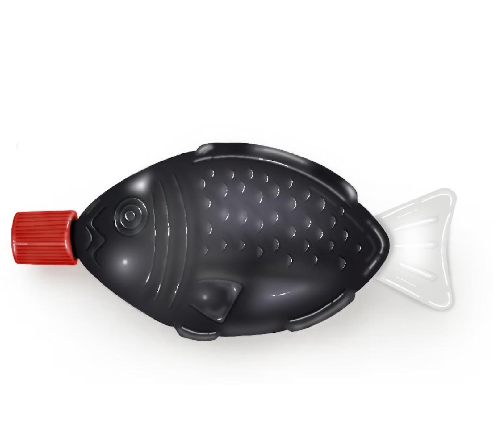 Illustration of a soy sauce bottle shaped like a fish with a red cap